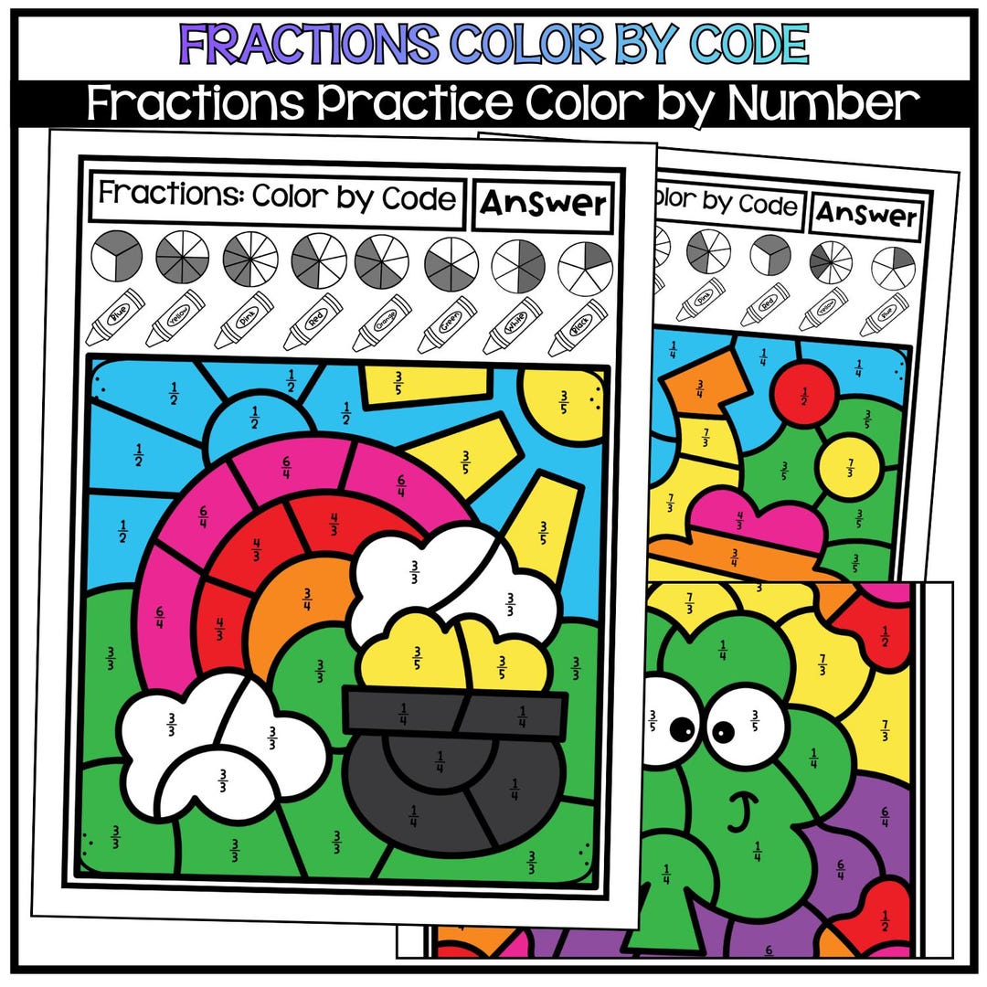 Fractions Code Fractions Color by Code Worksheets | Math Practice Activity - Etsy
