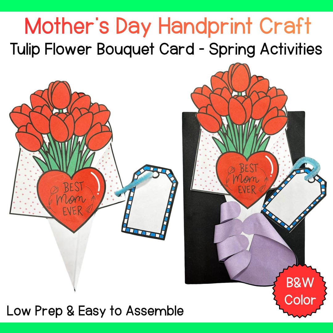 Mother's Day Handprint Craft - Tulip Flower Bouquet Card - Spring ...