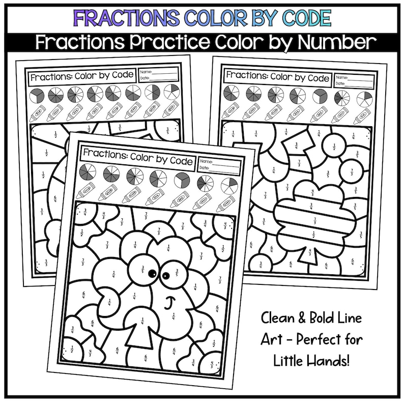 Fractions Color by Code Worksheets | Math Practice Activity - Etsy
