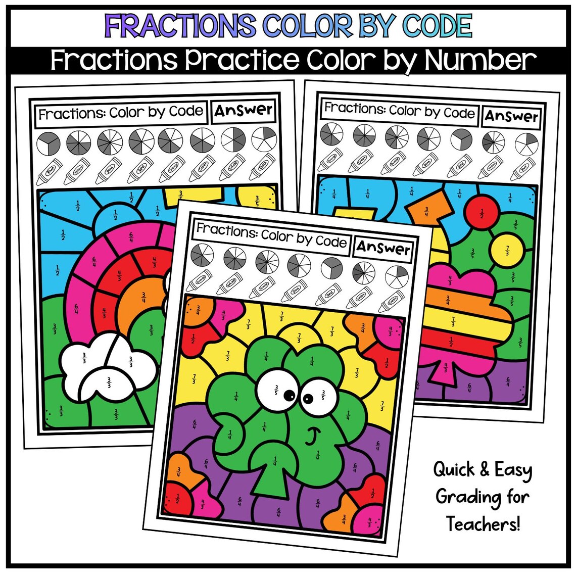 Fractions Color by Code Worksheets | Math Practice Activity - Etsy
