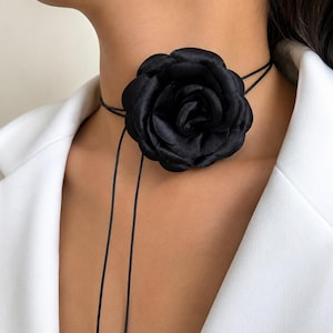 Black Satin Rose Choker Necklace – Elegant Floral Statement Accesories