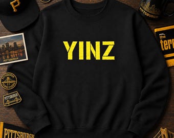 Black YINZ Embroidered Crewneck Sweatshirt, Pittsburghese Apparel, Gold Stitching, Steel City Gift, Unisex Cozy Sweater | Pittsburgh Sayings