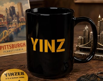 YINZ Pittsburgh Mug 15oz Black Coffee Mug | Pittsburghese Gift | Yinzer Cup | Steel City Coffee Mug | PA Pride