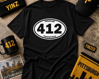 412 Pittsburgh T-Shirt Area Code Tee with Oval Design | Steel City Shirt | Pittsburgh Pride Gift | PA Graphic Tee | Pittsburgh Sayings