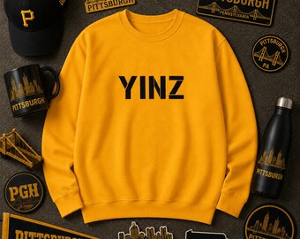 Embroidered Sweatshirt YINZ in Big Black Letters | Pittsburghese Crewneck | Yinzer Gift | Pittsburgh Sayings