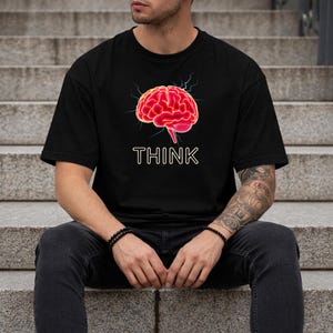 Think Brain Graphic Tee, Smart Lightning Design Shirt, Motivational Geek T-Shirt, Creative Intelligence Tee, Cool Graphic Tee Unisex