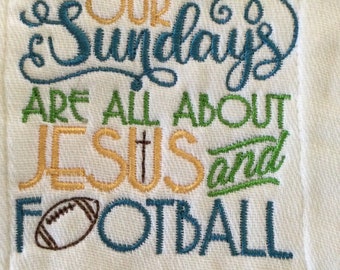 Burp Cloth embroidery Jesus and Football