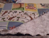 Baby Blanket White  Swirl  Minky and Zoo Blocks