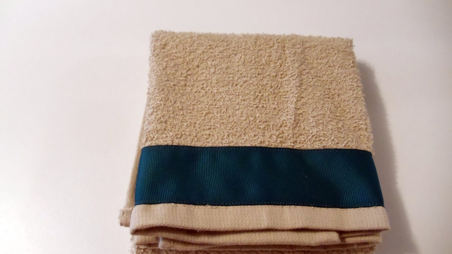 Tan Kitchen Hand Towel Bathroom Hand Towel Teal Green Trim Etsy