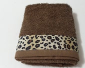 Brown Bathroom Towel  Kitchen Hand Towel Cheetah Ribbon Trim