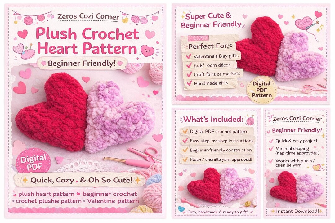 Plush Crochet Heart Pattern | Easy Beginner Valentine Gift (digital PDF ...