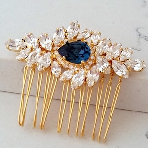 Sapphire Bridal Hair Comb,Wedding Hair Accessory,Navy blue Hair Comb,Wedding headpiece,Crystal hair comb,Rhinestone head piece,Gatsby