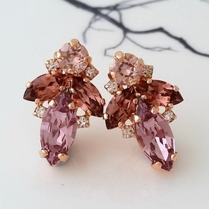 Blush earrings,Rose gold earrings,Morganite earrings,Bridal earrings,Bridesmaids gift,Cluster earrings,Crystal earrings,Wedding jewelry