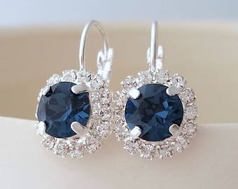 Navy blue earrings,Blue earings, bridesmaid gifts,studs,Crystal crystal drop earrings, Bridal earrings,blue drop earrings, silver or gold
