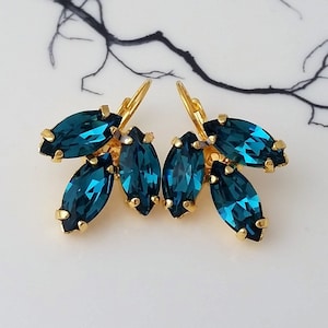 Teal blue Bridal earrings,Teal earrings,Blue earrings,Bridal jewelry,Teal Crystal crystal earrings,Teal Bridesmaid earrings,gold earrings