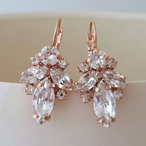 Bridal earrings drop,Rose gold earrings,Clear crystal earrings,Crystal drop earrings,Bridesmaid gift,Petite earrings,Vintage Bridal earrings image 1