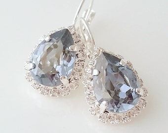 Bridal Earrings,Dusty Blue Earrings,slate blue Earrings,Bridesmaids gift,Blue earrings,Dusty blue wedding earrings,Crystal Earrings