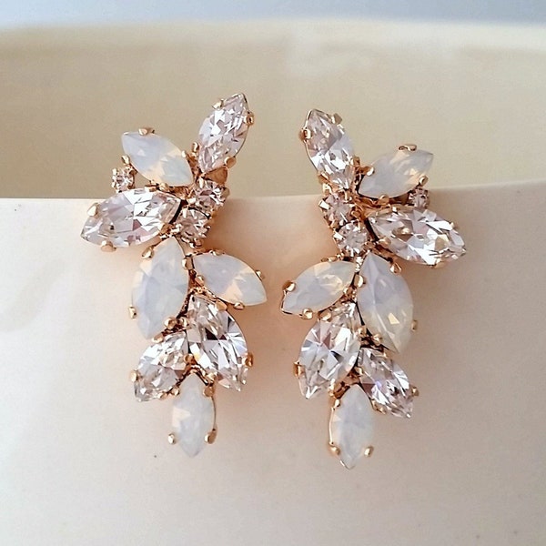 Bridal earrings stud,Opal Crystal earrings,Opal Wedding jewelry,White opal earrings,Bridesmaid earrings,Cluster earring,Crystal earrings