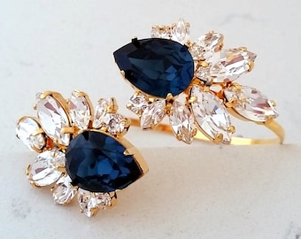Navy blue bracelet,Navy Blue bracelet,Bridal Bracelet,Crystal Bracelet,Bridal Cuff,Bridesmaids gift,Blue Bracelet,Navy blue Wedding