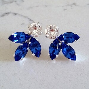 Sapphire earrings,Blue earrings,Bridal earrings,Bridesmaids gift,Cluster earrings,Blue stud earrings,Bridesmaid gift,Petite earrings,vintage