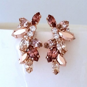 Blush earrings,Blush champagne Bridal earrings stud,Blush cluster earrings,Bridesmaids earrings,blush Wedding jewelry,Crystal earrings zdjęcie 1