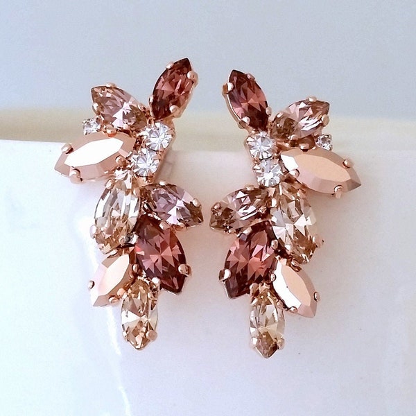 Blush earrings,Blush champagne Bridal earrings stud,Blush cluster earrings,Bridesmaids earrings,blush Wedding jewelry,Crystal earrings