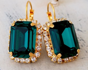 Emerald earrings,Emerad green earrings,Emerald bridal earringsEmerald bridesmaids earrings,Crystal rectangle earrings,Octagon earrings,