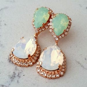 Opal earrings,Bridal earrings,White opal mint Chandelier earrings,opal bridal earrings,mint bridesmaid earring,Drop earrings,Wedding jewelry