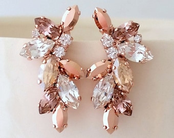 Blush earrings,Blush champagne Bridal earrings stud,Blush cluster earrings,Bridesmaids earrings,blush Wedding jewelry,Crystal earrings