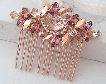 Rose gold hair comb,Bridal hair comb,Morganite Blush hair comb,Wedding hair accessory,Wedding headpiece, hair comb,Gatsby Headpiece