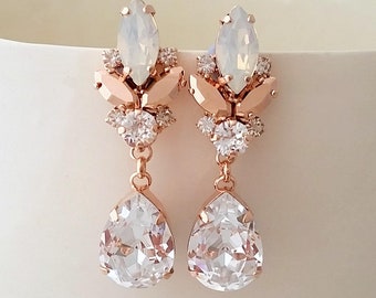 Bridal earrings,Rose gold earrings,White opal earrings,Crystal earrings,Wedding earrings,Bridal earrings,Vintage earring,bridesmaids gift