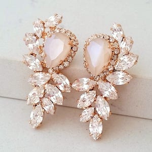 Bridal earrings,Ivory cream Earrings,Crystal bridal earrings,Cluster Earrings,Rose gold earrings,Statement Earrings,Bridesmaids gift,Wedding