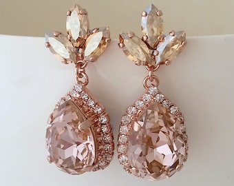 Blush earrings,Blush chandelier earrings,Champagne earrings,Blush bridal earrings,Blush wedding earrings,Bridesmaid gift,Blush wedding