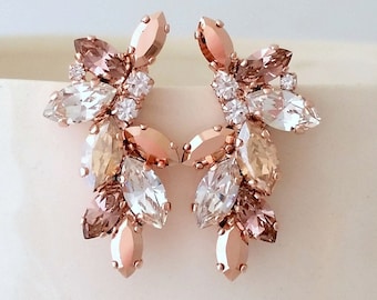 Blush earrings,Blush champagne Bridal earrings stud,Blush cluster earrings,Bridesmaids earrings,blush Wedding jewelry,Crystal earrings