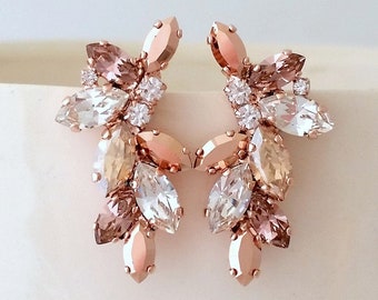 Bridal earrings, Blush earrings,Blush champagne Bridal earrings stud,Blush cluster earrings,Bridesmaids earrings,bridal jewelry