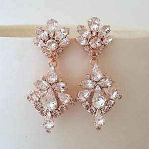 Bridal earrings,Long chandelier earrings,Rose gold earrings,Wedding earrings,Bridal earrings,Vintage earrings,Crystal Bridal jewelry