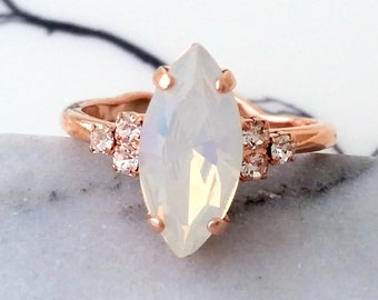 Opal ring,white opal ring,Opal Cocktail ring,Opal alternative engagement ring, ring,White opal ring,Victorian Style Ring,Rose gold