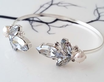 Dusty Blue bracelet,Bridal bracelet,Light blue bracelet,Bridal Cuff,Bridesmaid Jewelry,Crystal Cuff Bracelet,Open cuff Bracelet,Dusty blue