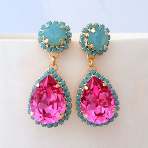 Pink chandelier earrings,Pink Bridal earrings,Pink and pacific opal chandelier earrings,Pink Chandelier earrings,Pink Brideamids earrings