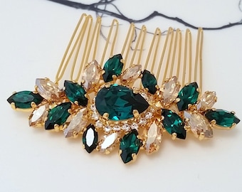 Bridal Hair Comb,Emerald Hair Comb,Wedding Hair Accessory,Emerald Hair Comb,Wedding headpiece,Crystal hair comb,head piece,Gatsby Headpiece
