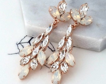 Bridal earrings,White opal earrings,Bridal opal earrings,Statement Earrings,Chandelier earrings,Crystal earrings,Bridemaids earrings