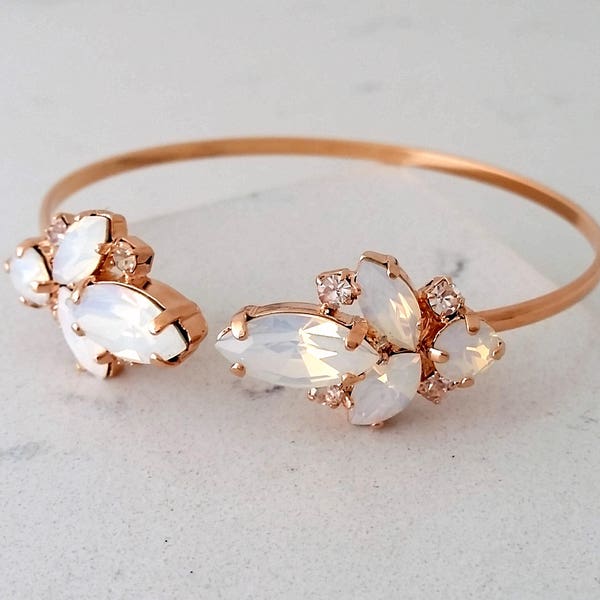 Bridal Bracelet,Opal Rose gold Bracelet,white opal rose gold bracelet,Cuff bracelet,Bridesmaids gift,Cuff Bracelet,Adjustable cuff Bracelet