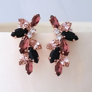 Blush burgundy black earrings,Bridal earrings,Blush pink burgundy cluster earrings,burgundy blush black Bridesmaids earrings,Wedding jewelry