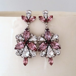 Blush chandelier earrings,Antique Pink Chandelier Earrings,Bridal LONG chandelier earrings,Wedding earring,oxidized silver earring,Crystal