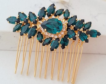 Bridal Hair Comb,Emerald Hair Comb,Wedding Hair Accessory,Emerald Hair Comb,Wedding headpiece,Crystal hair comb,head piece,Gatsby Headpiece