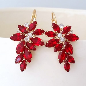 Red earrings,Ruby earrings,Dark red cluster earrings,Red Statement earrings,Red Bridal earrings,Red Wedding Jewelry, Bridal Jewelry, Gift