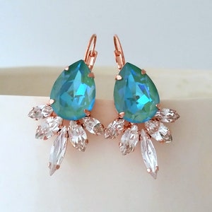 Teal earrings,Sage geen earrings,Blue earrings,Bridal earrings,Bridesmaids gift,Mint rose gold earrings,green earrings,Crystal earrings