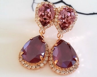 Burgundy earrings,Burgundy bridal earrings,Burgundy chandelier earrings,Burgundy dangle  earrings,Burgundy earrings bridesmaids,Crystal