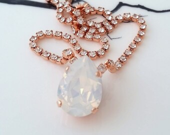 Opal necklace,White opal bridal necklace,White crystal necklace,Opal bridesmaid necklace,Crystal necklace,bridal jewlery,Wedding jewlery