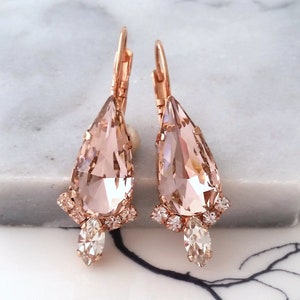 Blush pink earrings,Blush bridal earrings,LONG Morganite earrings,Pale pink earrings,Pink Bridesmaids earrings,Blush teardrop earrings,gift